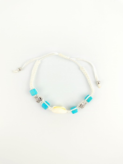 Bransoletka regulowana z naturalną Muszlą, Turkusem i Posrebrzanymi Żółwiami  2 kolory 2.jpg