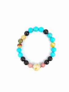 Bransoletka Mala z kamieni naturalnych 21 koralików CHAKRA STONES  ZROZUMIENIE  Howlit Turkus, Onyks i Agat Bursztynowy 1.jpg