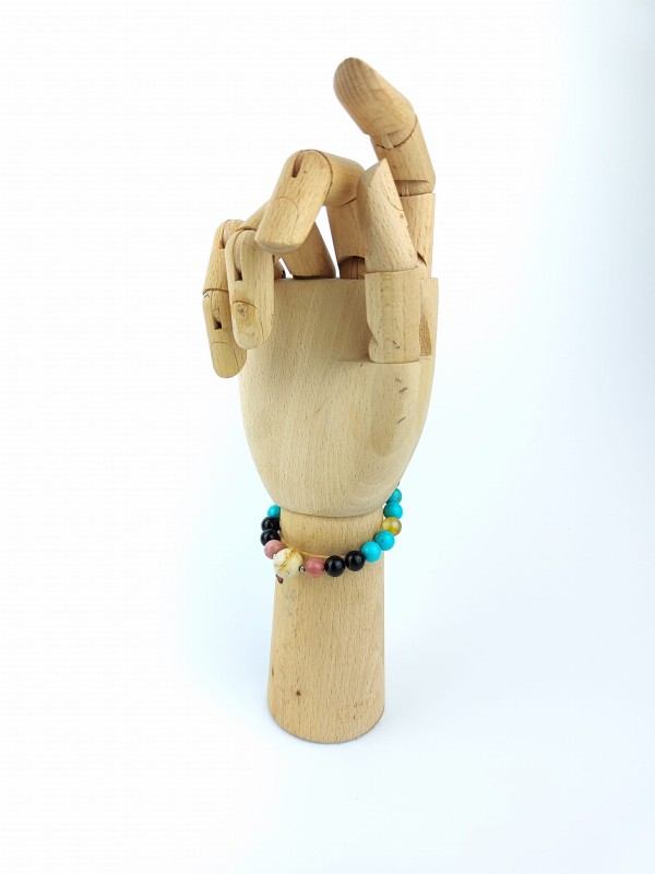 Bransoletka Mala z kamieni naturalnych 21 koralików CHAKRA STONES  ZROZUMIENIE  Howlit Turkus, Onyks i Agat Bursztynowy.jpg