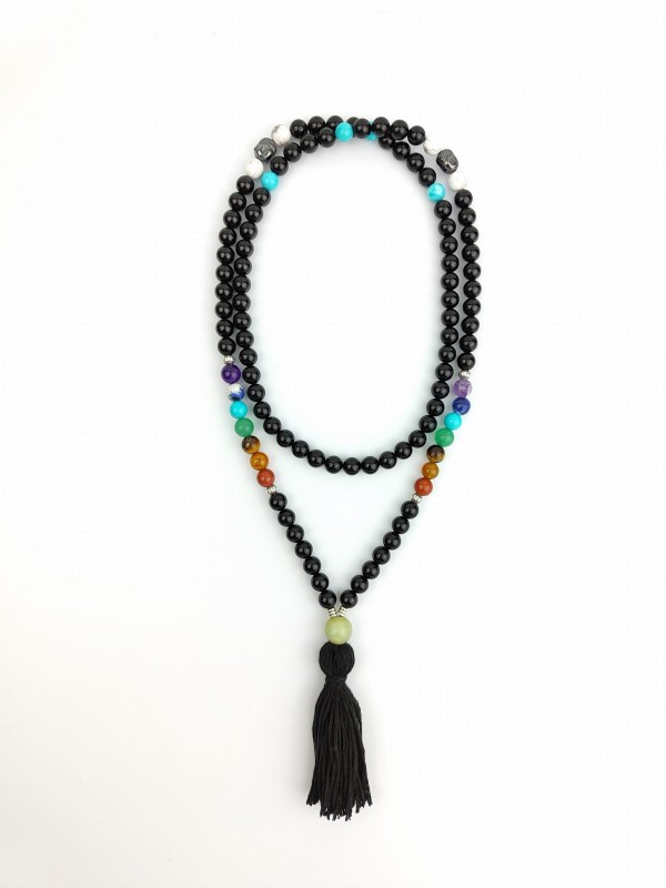 Mala z kamieni naturalnych 108 koralików 7 CHAKRA STONES naszyjnik  7 kamieni czakralnych Howlit Turkus 1.jpg