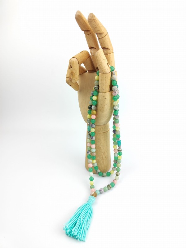 Mala z kamieni naturalnych 108 koralików 7 CHAKRA STONES naszyjnik  Amazonit, Awenturyn Zielony, Jaspis Pudrowy, Jadeit Miętowy 1.jpg