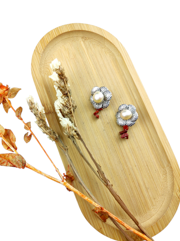 Kolczyki RETRO kamienie naturalne  Perła, Jaspis Czerwony handmade.png