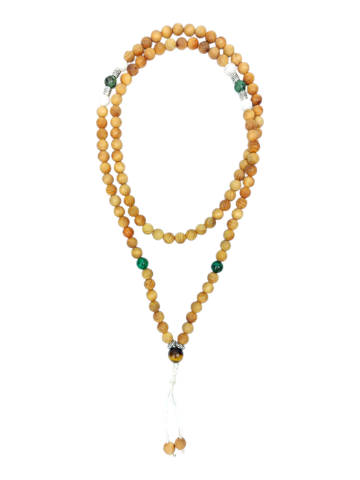 Mala z Drzewa Sandałowego 108 koralików naszyjnik  Zoisyt z Rubinem, Kamień Księżycowy.png