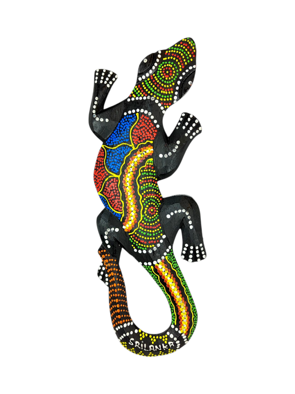 Płaskorzeźba drewniana malowana Gekon Jaszczurka   DOT LIZARD  35cm wzór 1.png