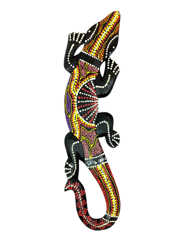 Płaskorzeźba drewniana malowana Gekon Jaszczurka   DOT LIZARD  50cm wzór 3.png