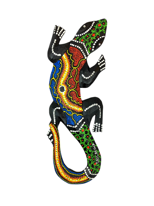 Płaskorzeźba drewniana malowana Gekon Jaszczurka   DOT LIZARD  35cm wzór 5.png
