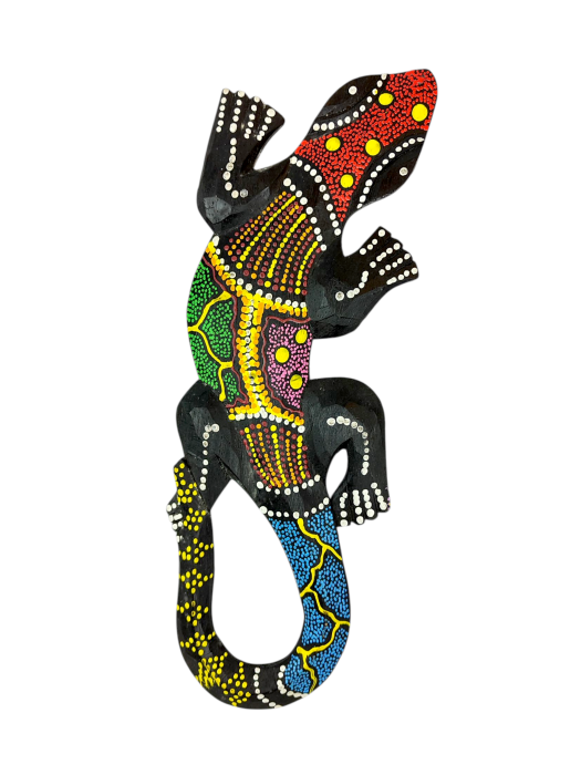 Płaskorzeźba drewniana malowana Gekon Jaszczurka   DOT LIZARD  50cm wzór 6.png