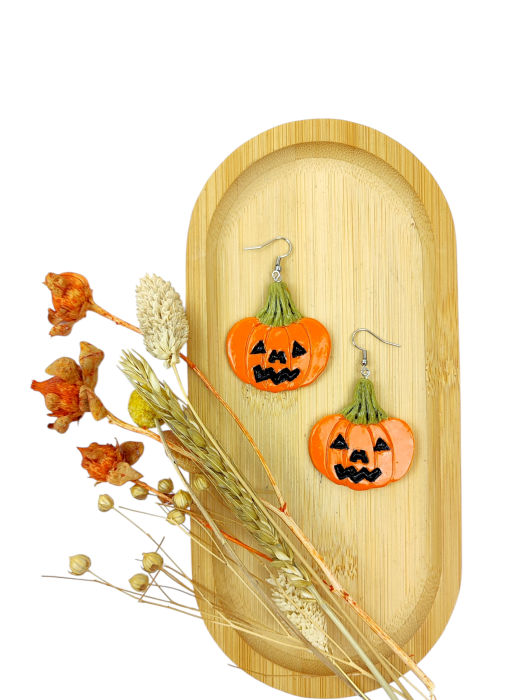 Kolczyki Halloween Pumpkin handmade by Hash z motywem dyni