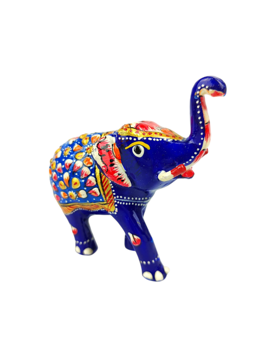 Niebieska ręcznie malowana metalowa figurka słonia 9 cm ze Sri Lanki