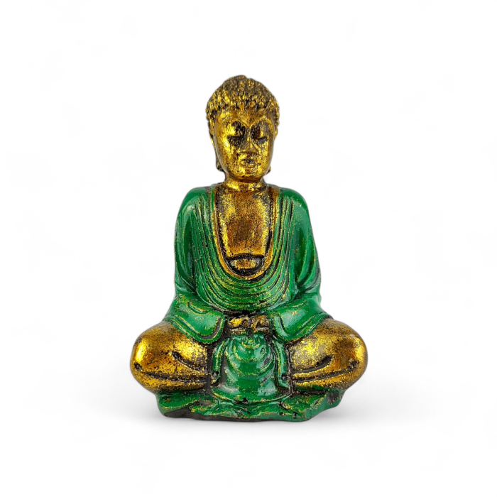 Zielona figurka Medytującego Buddy 8 cm w stylu antycznym