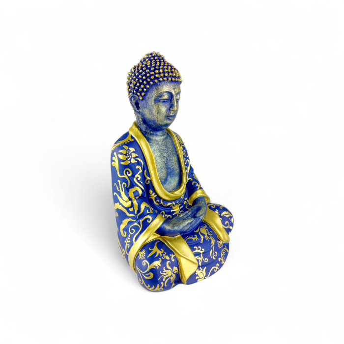 Medytujący Budda 22 cm ręcznie malowany – niebieska figurka