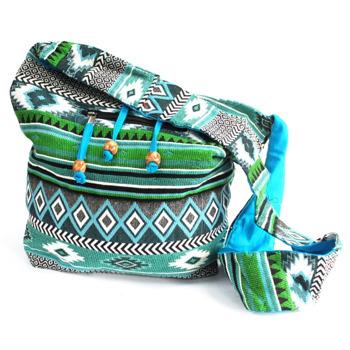 Duża niebiesko-zielona torba boho żakardowa na ramię
