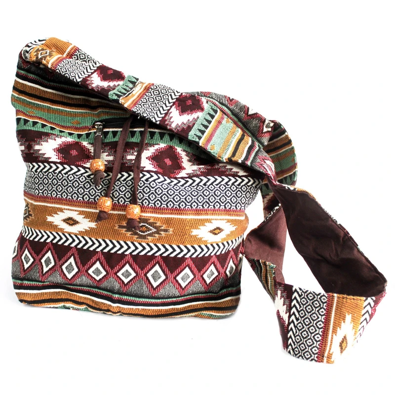 Duża burgundowa torba boho żakardowa na ramię