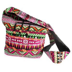 Duża różowa torba boho żakardowa na ramię