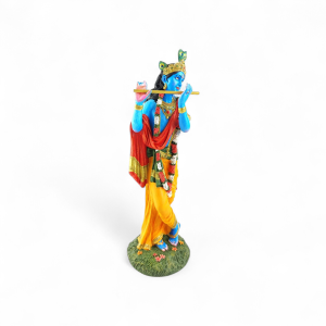 Unikatowy Krishna z fletem – ręcznie malowana figurka z żywicy 24 cm
