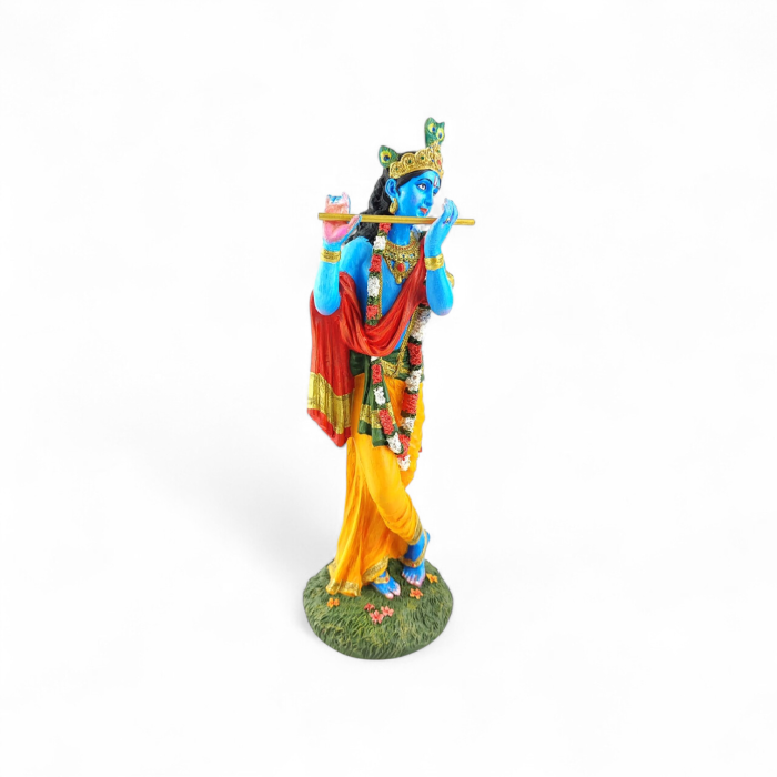 Unikatowy Krishna z fletem – ręcznie malowana figurka z żywicy 24 cm