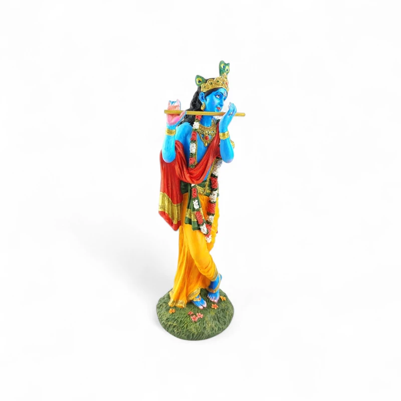 Unikatowy Krishna z fletem – ręcznie malowana figurka z żywicy 24 cm