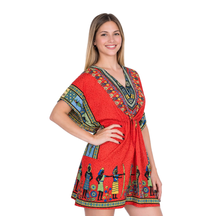 Czerwona krótka sukienka boho z wiskozy