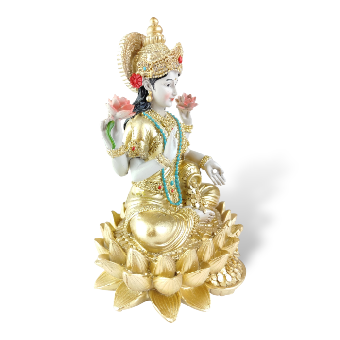 Ręcznie wykańczana figurka Lakshmi z Indii – złota dekoracja boho