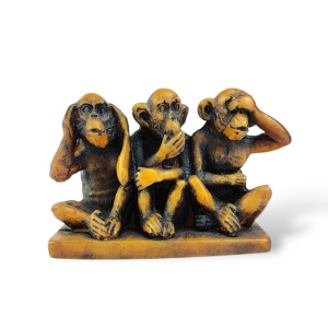 Figurka Trzech Mądrych Małp z żywicy 3 WISE MONKEYS SITTING zolta
