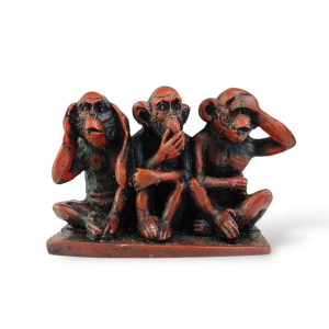 Figurka Trzech Mądrych Małp z żywicy 3 WISE MONKEYS SITTING bordowa