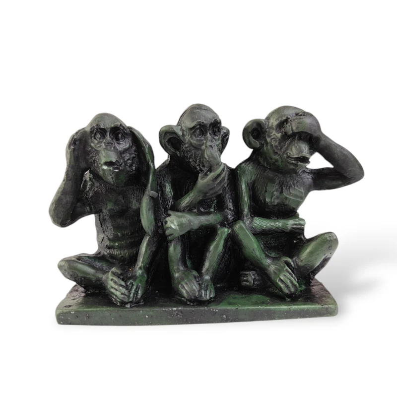 Figurka Trzech Mądrych Małp z żywicy 3 W zielome E MONKEYS SITTING