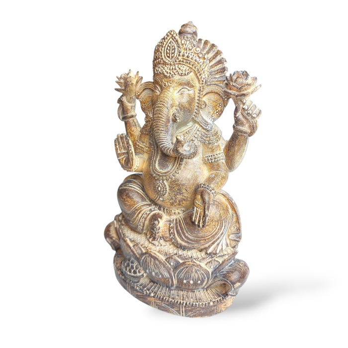 Figurka Ganesha 19 cm z żywicy – złota dekoracja w stylu boho