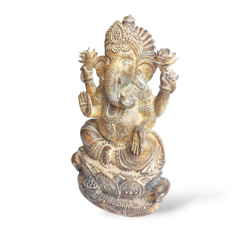 Figurka Ganesha 19 cm z żywicy – złota dekoracja w stylu boho
