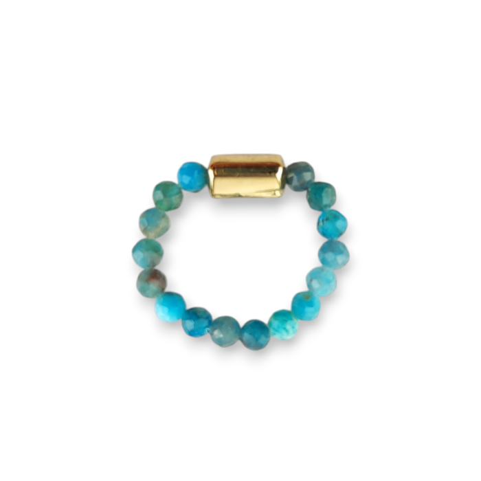 Elastyczny pierścionek z naturalnego apatytu i złotego hematytu