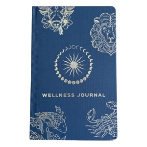 Granatowy dziennik wellness ze srebrnym motywem zodiaku