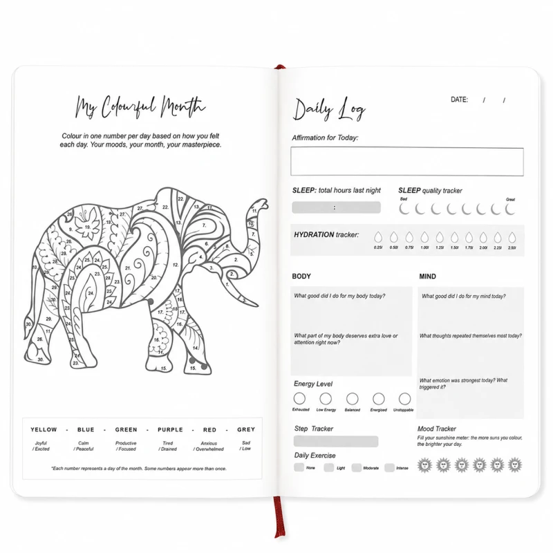 Czerwony Wellness Journal 120 stron w języku angielskim