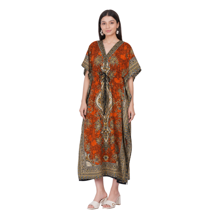 Pomarańczowa sukienka boho w orientalny wzór