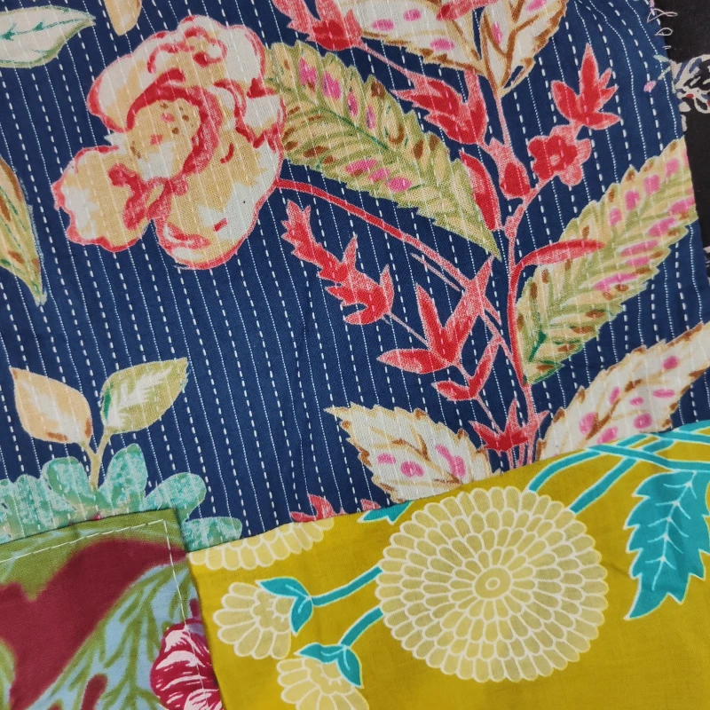 Niebiesko-żółte spodnie patchworkowe w stylu boho