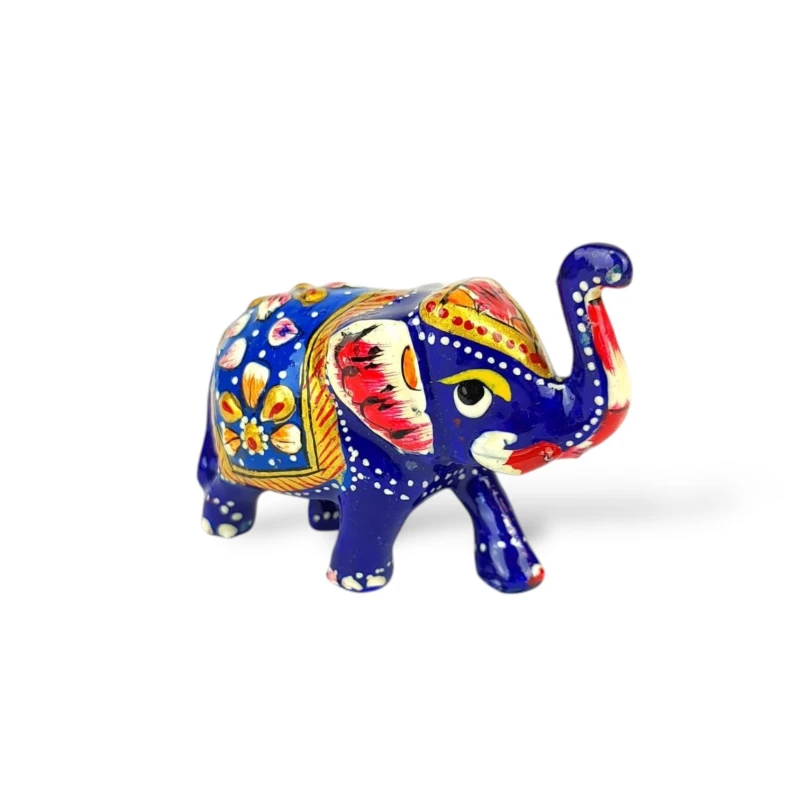 Niebieska ręcznie malowana metalowa figurka słonia 7 cm ze Sri Lanki