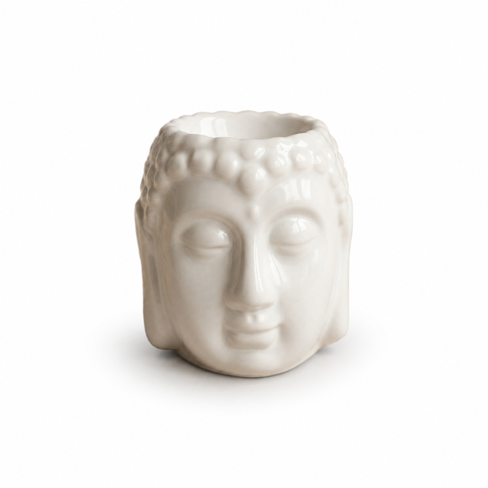 Biały ceramiczny kominek zapachowy Głowa Buddy