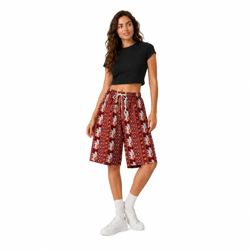 Bordowe spodenki boho w słonie ONESIZE