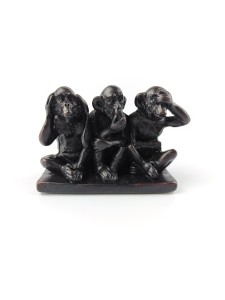 Figurka Trzech Mądrych Małp z żywicy 3 WISE MONKEYS SITTING czarna