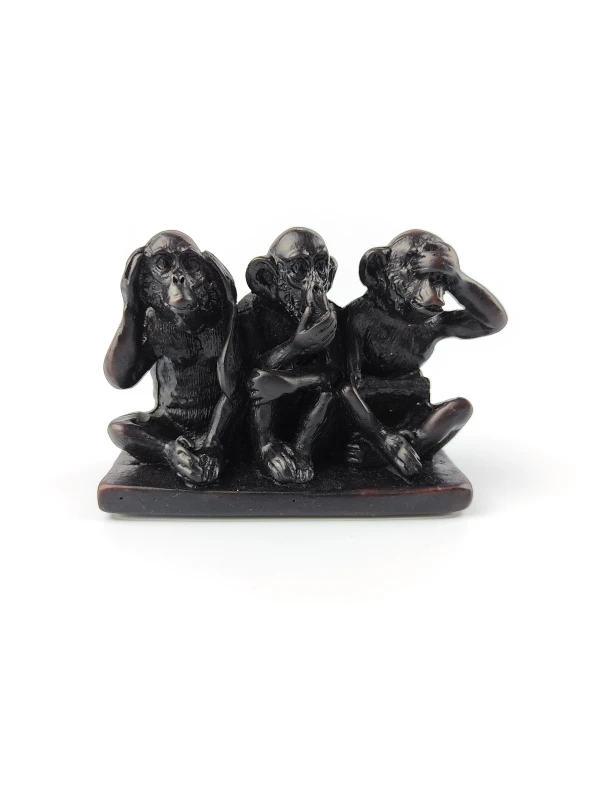Figurka Trzech Mądrych Małp z żywicy 3 WISE MONKEYS SITTING czarna
