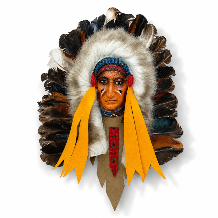 Maska dekoracyjna Indianin z naturalnymi piórami z Indonezji