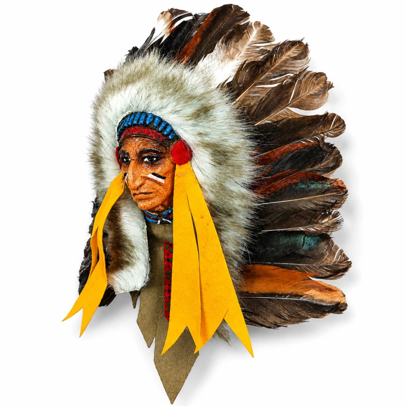Maska dekoracyjna Indianin boho z piórami i koralikami