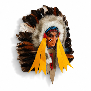 Unikatowa maska Indianin z naturalnych piór i tkanin