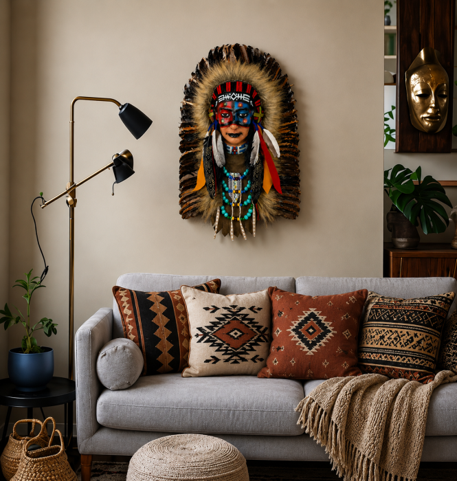 Maska dekoracyjna Indianin Wojowniczka jako dekoracja ścienna w stylu boho