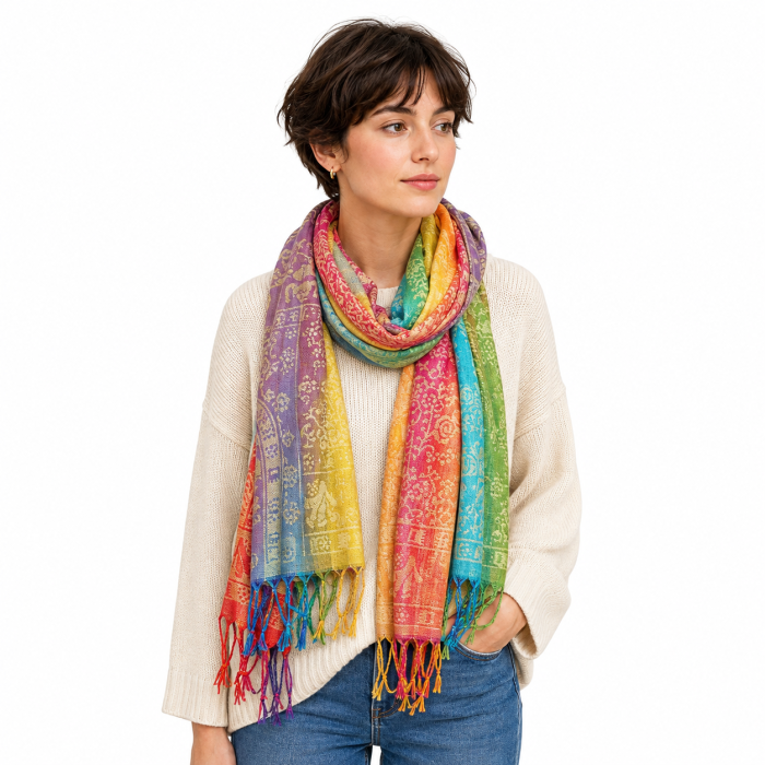 Kolorowy szal pashmina z kaszmiru w stylu boho