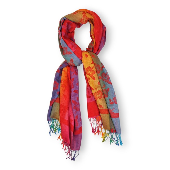 Pashmina 100% kaszmir ze Sri Lanki – kolorowy szal boho w kwiaty