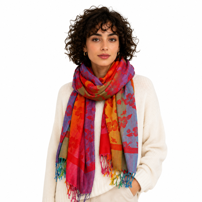 Kolorowa pashmina kaszmirowa ze Sri Lanki w stylizacji boho
