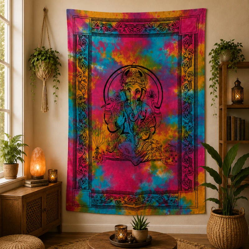 Kolorowa tkanina bawełniana z Ganesha z Indii