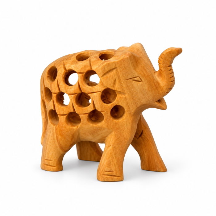 ażurowa figurka słonia HOLE ELEPHANT S 5 cm na obfitośćDrewniana