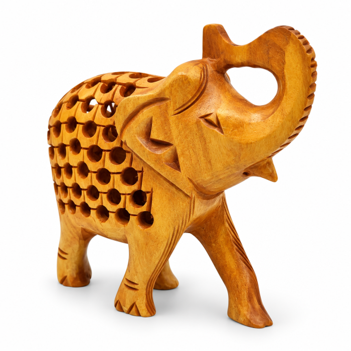 Drewniana ażurowa figurka słonia HOLE ELEPHANT XL na obfitość