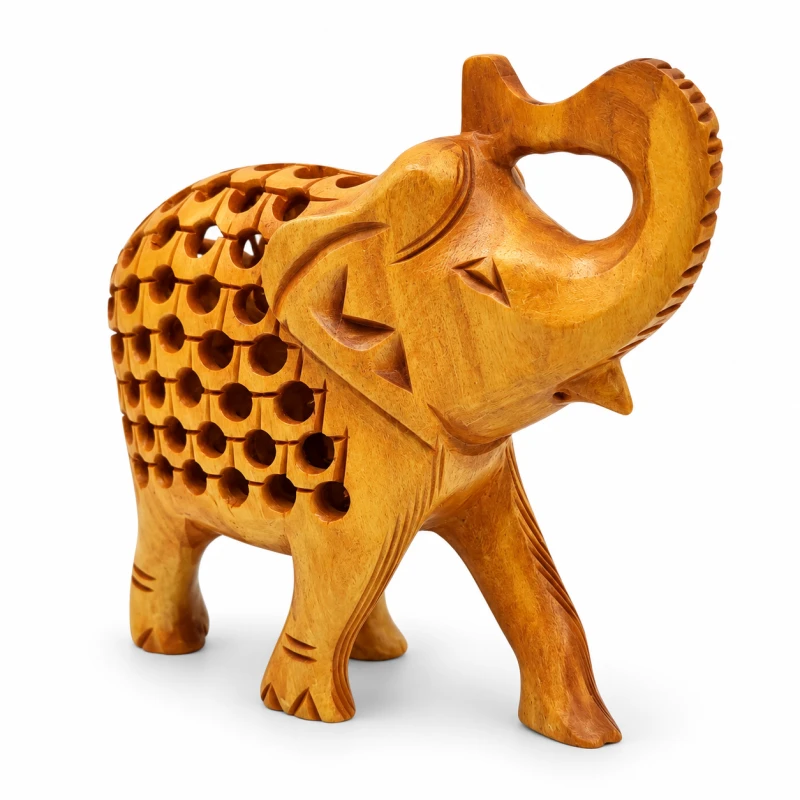 Drewniana ażurowa figurka słonia HOLE ELEPHANT XL na obfitość