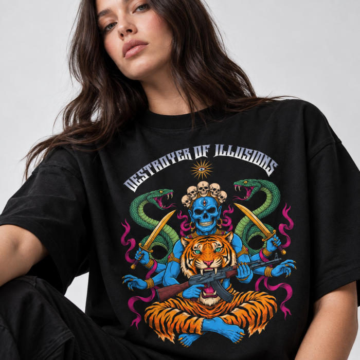 KARMA Destroyer of Illusions czarny T-shirt z autorskim nadrukiem